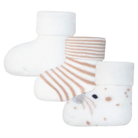 Ewers First Baby Socks 3 Pack - White Beige - Size 0 - 4 months