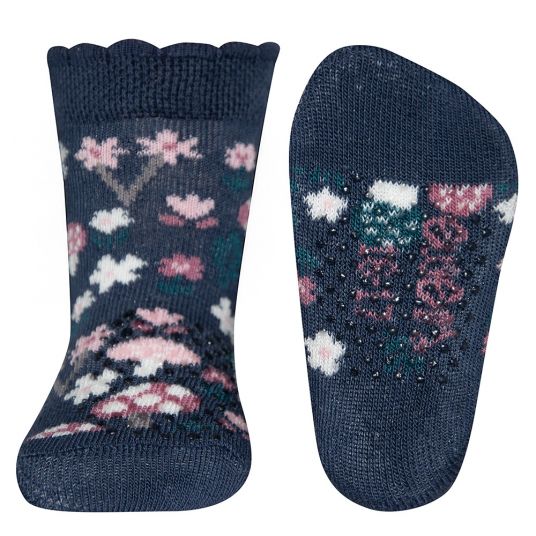 Ewers Crawling socks flowers - Dark blue - Size 17/18