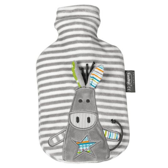 Fashy Hot water bottle 0.8 L with fleece cover - Lovable Donkey Grey