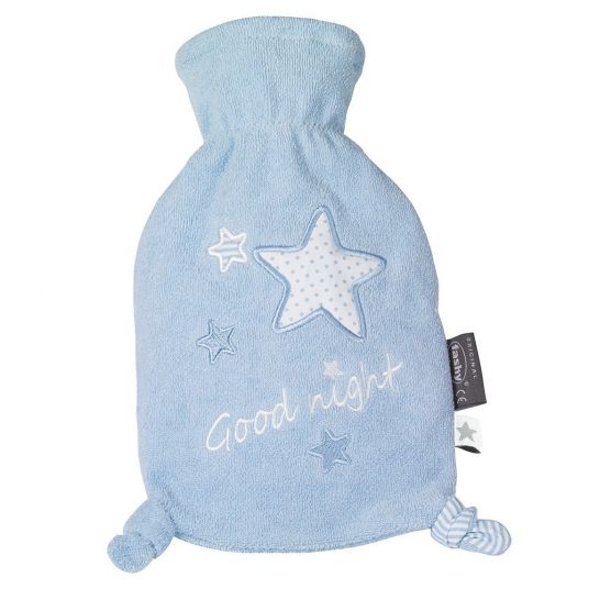 Fashy Wärmflasche 0,8 L mit Frotteebezug - Sterne Light Blue