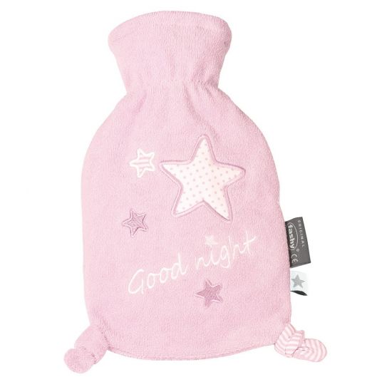 Fashy Wärmflasche 0,8 L mit Frotteebezug - Sterne Light Pink