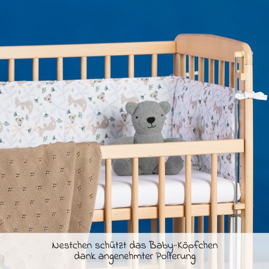 Fillikid 10-tlg. Beistellbett-Komplett-Set Nino inkl. Matratze, Bettwäsche, Spannbetttücher, Nestchen, Steppbett & Schmusetuch - Kangaroo Weiß - Natur