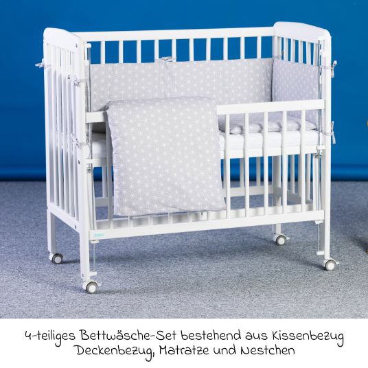 Fillikid 10-tlg. Beistellbett-Komplett-Set Nino inkl. Matratze, Bettwäsche, Spannbetttücher, Nestchen, Steppbett & Schmusetuch - Weiß