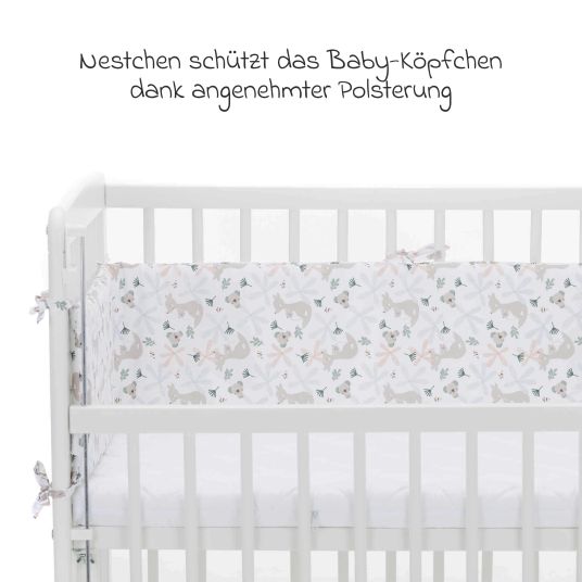 Fillikid 10-tlg. Beistellbett-Komplett-Set Nino inkl. Matratze, Bettwäsche, Spannbetttücher, Nestchen, Steppbett & Schmusetuch Kangaroo Weiß - Weiß