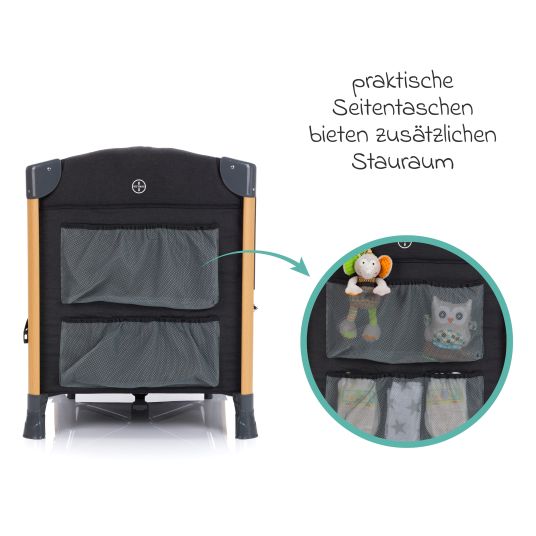 Fillikid 2 in 1 Reisebett & Beistellbett Cadiz in Holzoptik ab Geburt - 9 Monate mit höhenverstellbarem Boden und Rollen 120 x 60 cm - Grau Melange