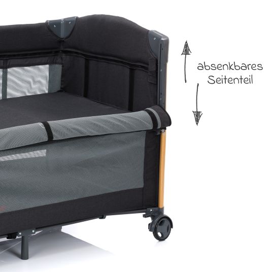 Fillikid 2 in 1 Reisebett & Beistellbett Cadiz in Holzoptik ab Geburt - 9 Monate mit höhenverstellbarem Boden und Rollen 120 x 60 cm - Grau Melange