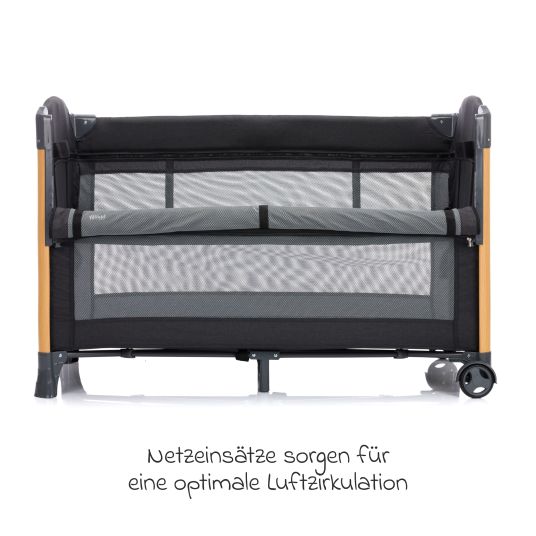 Fillikid 2 in 1 Reisebett & Beistellbett Cadiz in Holzoptik ab Geburt - 9 Monate mit höhenverstellbarem Boden und Rollen 120 x 60 cm - Grau Melange