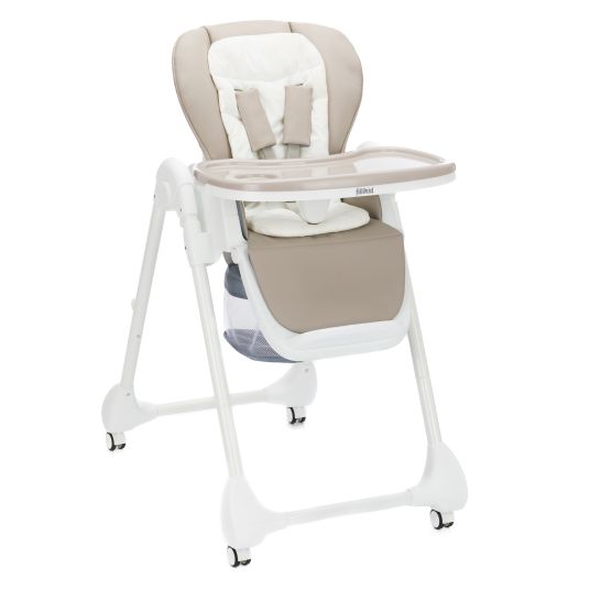 Fillikid 2in1 high chair and rocker Mio usable from birth with reclining position, removable dining board, 4 castors & small foldable - White Taupe