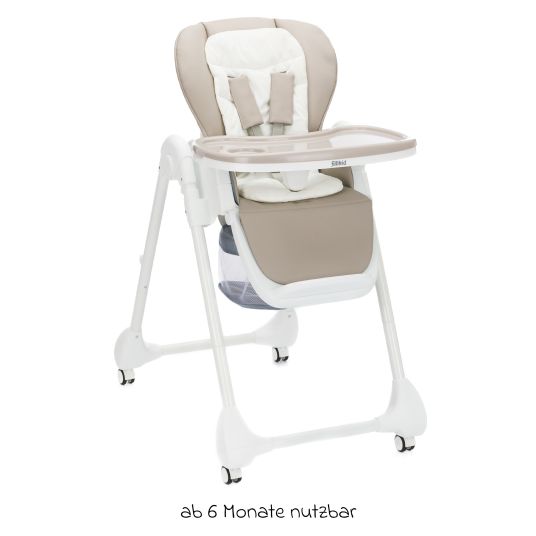 Fillikid 2in1 high chair and rocker Mio usable from birth with reclining position, removable dining board, 4 castors & small foldable - White Taupe