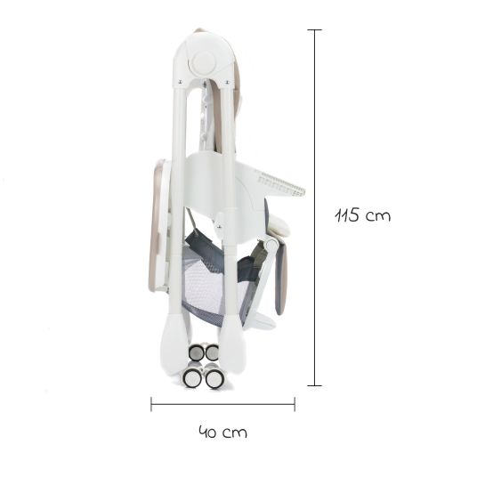 Fillikid 2in1 high chair and rocker Mio usable from birth with reclining position, removable dining board, 4 castors & small foldable - White Taupe