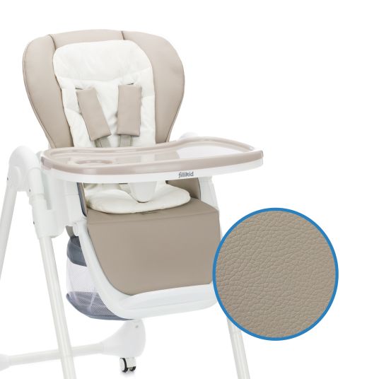 Fillikid 2in1 high chair and rocker Mio usable from birth with reclining position, removable dining board, 4 castors & small foldable - White Taupe