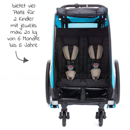 Fillikid 3 in 1 Bicycle Trailer, Stroller & Jogger Fill Rhino for 2 Children (up to 40 kg) - Blue Grey