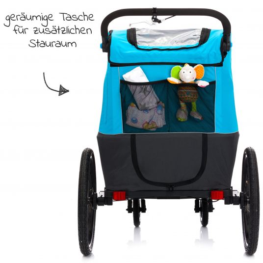 Fillikid 3 in 1 Fahrradanhänger, Buggy & Jogger Fill Rhino für 2 Kinder (bis 40 kg) - Blau Grau