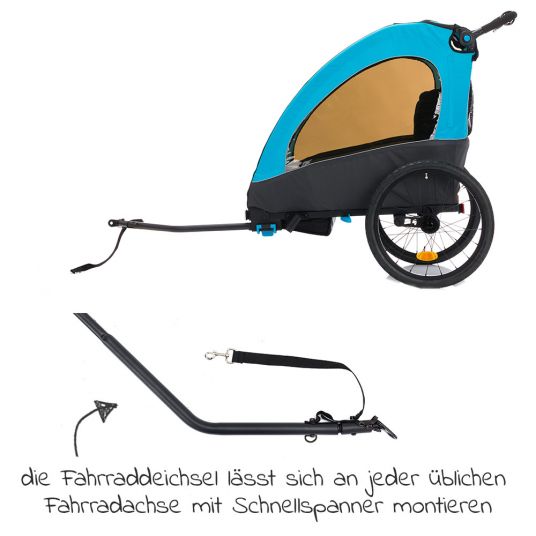 Fillikid Rimorchio per bicicletta, passeggino e jogger 3 in 1 Fill Rhino per 2 bambini (fino a 40 kg) - Blu Grigio