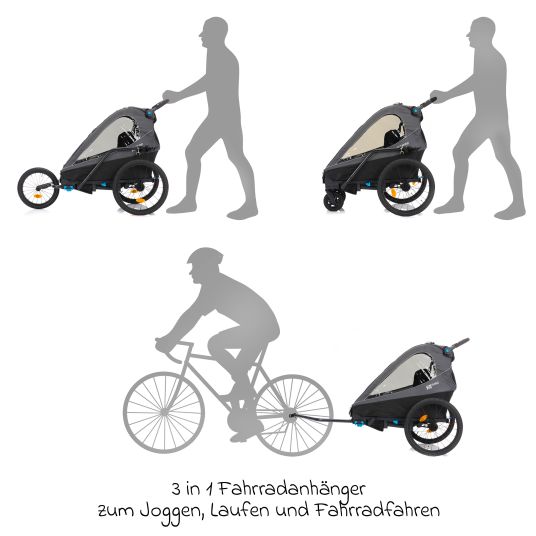 Fillikid 3in1 bicycle trailer Rhino SL for 2 children (up to 44 kg) can also be used as a buggy & jogger - dark gray