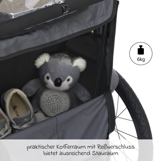 Fillikid Rimorchio per bicicletta 3in1 Rhino SL per 2 bambini (fino a 44 kg), utilizzabile anche come passeggino e jogger - grigio scuro