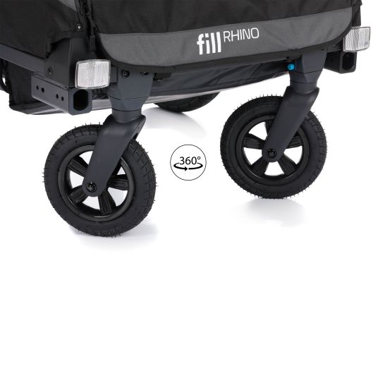 Fillikid Rimorchio per bicicletta 3in1 Rhino SL per 2 bambini (fino a 44 kg), utilizzabile anche come passeggino e jogger - grigio scuro