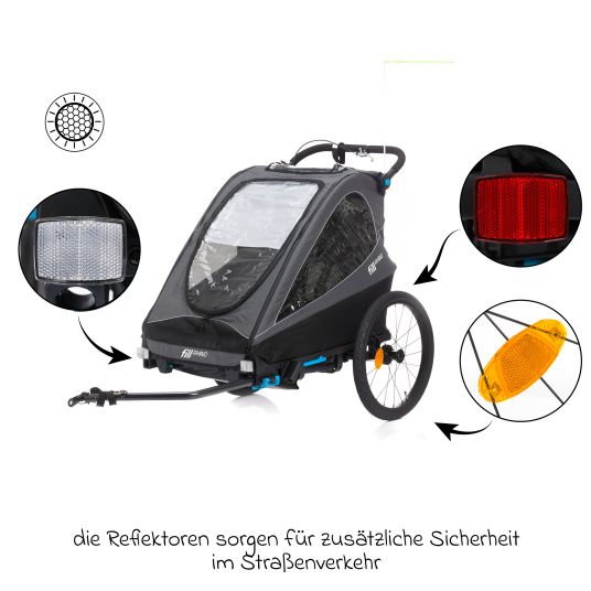 Fillikid 3in1 bicycle trailer Rhino SL for 2 children (up to 44 kg) can also be used as a buggy & jogger - dark gray