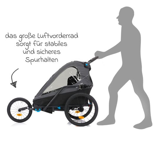 Fillikid 3in1 bicycle trailer Rhino SL for 2 children (up to 44 kg) can also be used as a buggy & jogger - dark gray