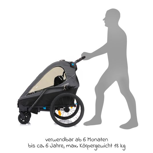 Fillikid 3in1 bicycle trailer Rhino SL for 2 children (up to 44 kg) can also be used as a buggy & jogger - dark gray