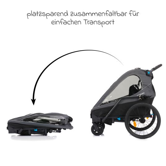 Fillikid Rimorchio per bicicletta 3in1 Rhino SL per 2 bambini (fino a 44 kg), utilizzabile anche come passeggino e jogger - grigio scuro