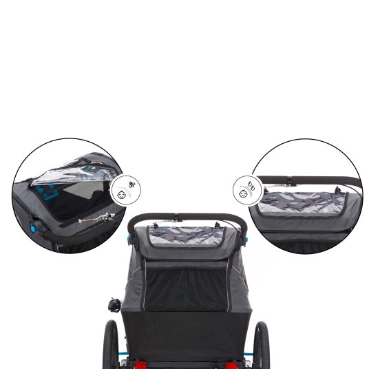 Fillikid 3in1 bicycle trailer Rhino SL for 2 children (up to 44 kg) can also be used as a buggy & jogger - dark gray