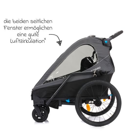 Fillikid Rimorchio per bicicletta 3in1 Rhino SL per 2 bambini (fino a 44 kg), utilizzabile anche come passeggino e jogger - grigio scuro