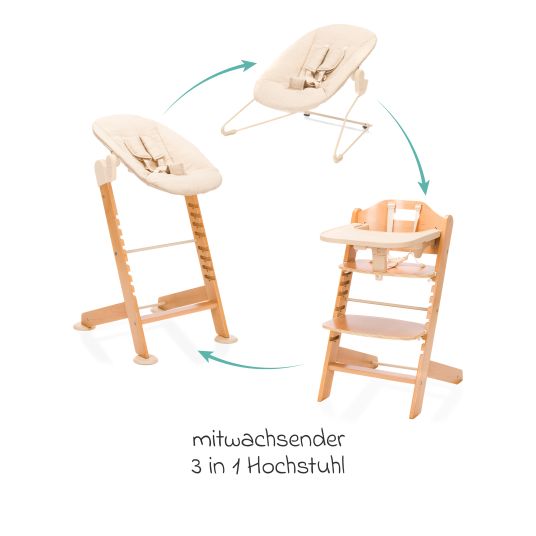 Fillikid 3in1 highchair set Pia Swing from birth up to 85 kg with newborn attachment, 5-point harness, removable dining board with cup holder - natural