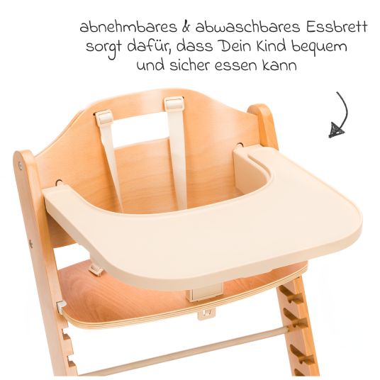 Fillikid 3in1 highchair set Pia Swing from birth up to 85 kg with newborn attachment, 5-point harness, removable dining board with cup holder - natural