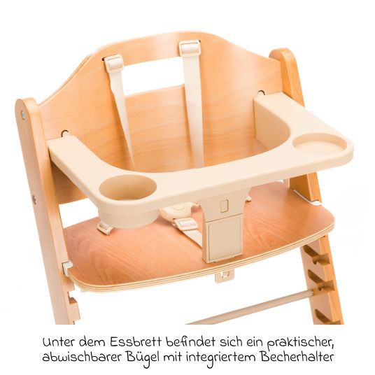 Fillikid 3in1 highchair set Pia Swing from birth up to 85 kg with newborn attachment, 5-point harness, removable dining board with cup holder - natural