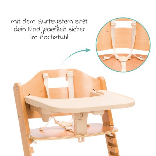 Fillikid 3in1 highchair set Pia Swing from birth up to 85 kg with newborn attachment, 5-point harness, removable dining board with cup holder - natural