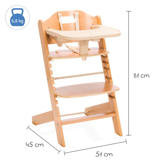 Fillikid 3in1 highchair set Pia Swing from birth up to 85 kg with newborn attachment, 5-point harness, removable dining board with cup holder - natural