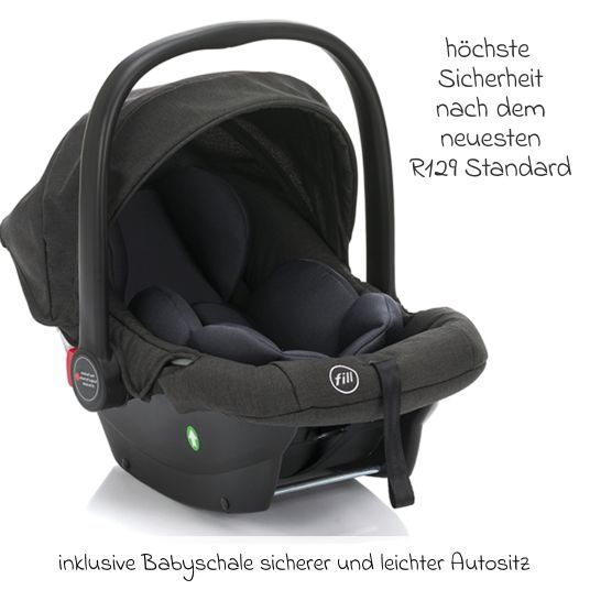 Fillikid 4-1 Fill Jaguar baby carriage set with sports seat, carrycot with mattress, infant car seat, changing bag with changing mat, adapter & rain cover - dark gray melange