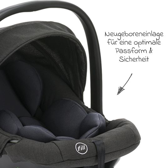 Fillikid 4-1 Fill Jaguar baby carriage set with sports seat, carrycot with mattress, infant car seat, changing bag with changing mat, adapter & rain cover - dark gray melange