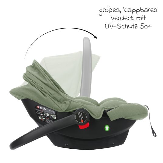 Fillikid 4-1 Kombi-Kinderwagen-Set Fill Jaguar mit Sportsitz, Babywanne mit Matratze, Babyschale, Wickeltasche mit Wickelauflage, Adapter, Regenschutz & Insektenschutz - Grün Melange