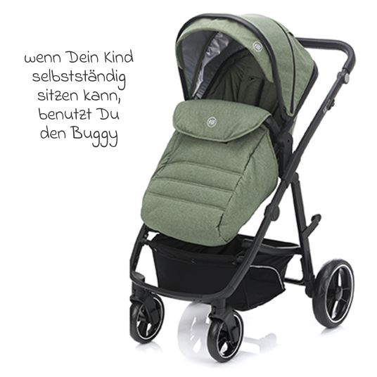 Fillikid 4-1 Kombi-Kinderwagen-Set Fill Jaguar mit Sportsitz, Babywanne mit Matratze, Babyschale, Wickeltasche mit Wickelauflage, Adapter, Regenschutz & Insektenschutz - Grün Melange