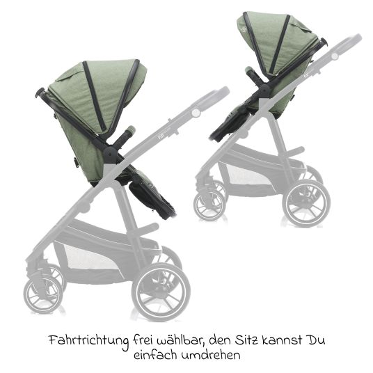 Fillikid 4-1 Kombi-Kinderwagen-Set Fill Jaguar mit Sportsitz, Babywanne mit Matratze, Babyschale, Wickeltasche mit Wickelauflage, Adapter, Regenschutz & Insektenschutz - Grün Melange