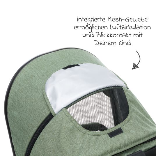 Fillikid 4-1 Kombi-Kinderwagen-Set Fill Jaguar mit Sportsitz, Babywanne mit Matratze, Babyschale, Wickeltasche mit Wickelauflage, Adapter, Regenschutz & Insektenschutz - Grün Melange