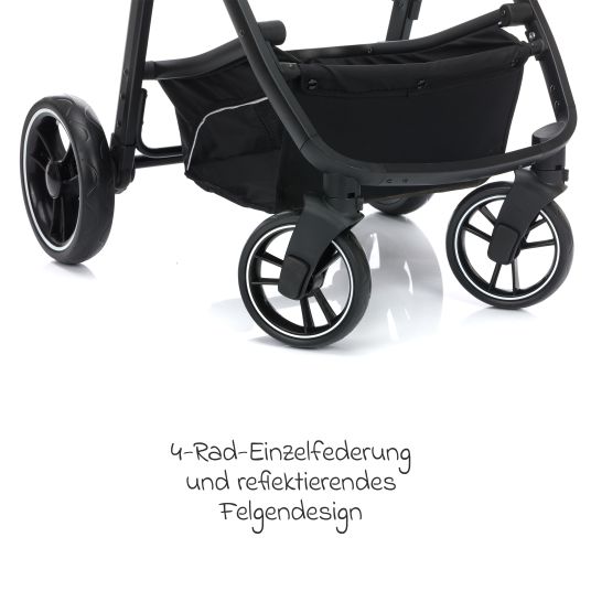 Fillikid 4-1 Kombi-Kinderwagen-Set Fill Jaguar mit Sportsitz, Babywanne mit Matratze, Babyschale, Wickeltasche mit Wickelauflage, Adapter, Regenschutz & Insektenschutz - Grün Melange