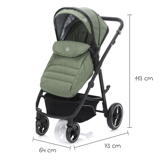 Fillikid 4-1 Kombi-Kinderwagen-Set Fill Jaguar mit Sportsitz, Babywanne mit Matratze, Babyschale, Wickeltasche mit Wickelauflage, Adapter, Regenschutz & Insektenschutz - Grün Melange