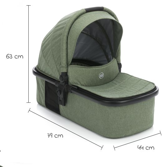 Fillikid 4-1 Kombi-Kinderwagen-Set Fill Jaguar mit Sportsitz, Babywanne mit Matratze, Babyschale, Wickeltasche mit Wickelauflage, Adapter, Regenschutz & Insektenschutz - Grün Melange