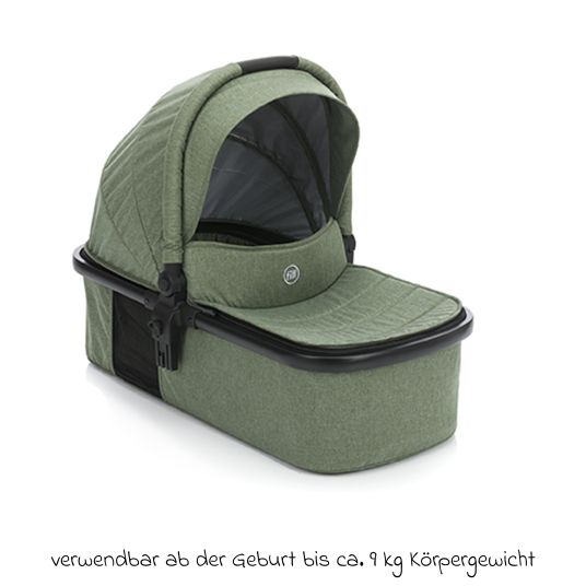 Fillikid 4-1 Kombi-Kinderwagen-Set Fill Jaguar mit Sportsitz, Babywanne mit Matratze, Babyschale, Wickeltasche mit Wickelauflage, Adapter, Regenschutz & Insektenschutz - Grün Melange