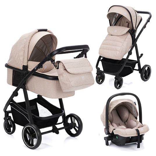 Fillikid 4-1 Kombi-Kinderwagen-Set Fill Jaguar mit Sportsitz, Babywanne mit Matratze, Babyschale, Wickeltasche mit Wickelauflage, Adapter, Regenschutz & Insektenschutz - Sand