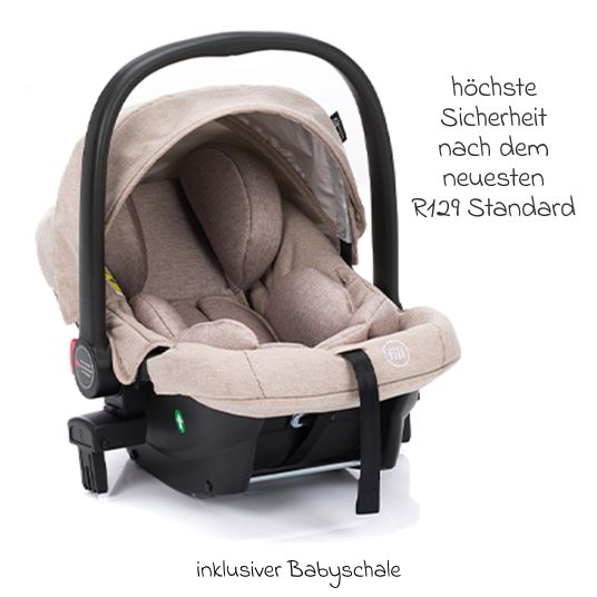 Fillikid 4-1 Kombi-Kinderwagen-Set Fill Jaguar mit Sportsitz, Babywanne mit Matratze, Babyschale, Wickeltasche mit Wickelauflage, Adapter, Regenschutz & Insektenschutz - Sand