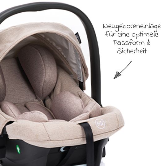 Fillikid 4-1 Kombi-Kinderwagen-Set Fill Jaguar mit Sportsitz, Babywanne mit Matratze, Babyschale, Wickeltasche mit Wickelauflage, Adapter, Regenschutz & Insektenschutz - Sand