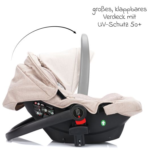 Fillikid 4-1 Kombi-Kinderwagen-Set Fill Jaguar mit Sportsitz, Babywanne mit Matratze, Babyschale, Wickeltasche mit Wickelauflage, Adapter, Regenschutz & Insektenschutz - Sand