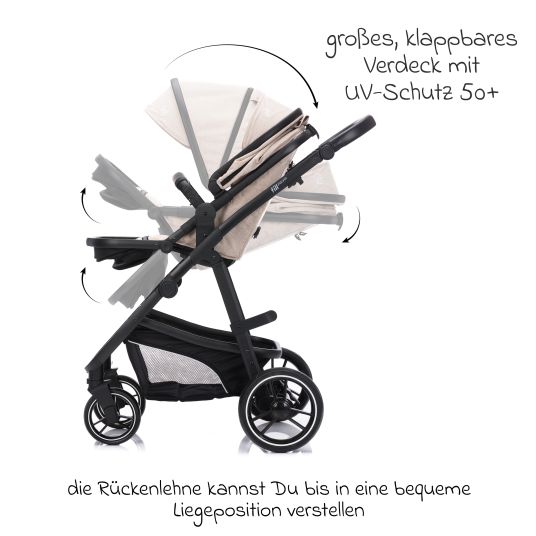 Fillikid 4-1 Kombi-Kinderwagen-Set Fill Jaguar mit Sportsitz, Babywanne mit Matratze, Babyschale, Wickeltasche mit Wickelauflage, Adapter, Regenschutz & Insektenschutz - Sand