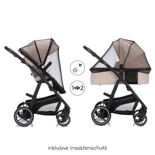 Fillikid 4-1 Kombi-Kinderwagen-Set Fill Jaguar mit Sportsitz, Babywanne mit Matratze, Babyschale, Wickeltasche mit Wickelauflage, Adapter, Regenschutz & Insektenschutz - Sand