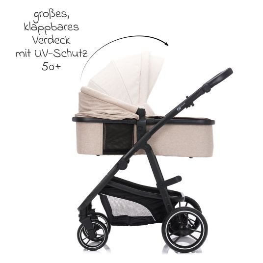 Fillikid 4-1 Kombi-Kinderwagen-Set Fill Jaguar mit Sportsitz, Babywanne mit Matratze, Babyschale, Wickeltasche mit Wickelauflage, Adapter, Regenschutz & Insektenschutz - Sand