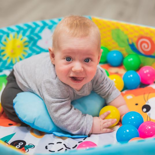 Fillikid Active bow play mat with 30 balls, 4 gripping figures & pad 120 x 100 cm - Colorful